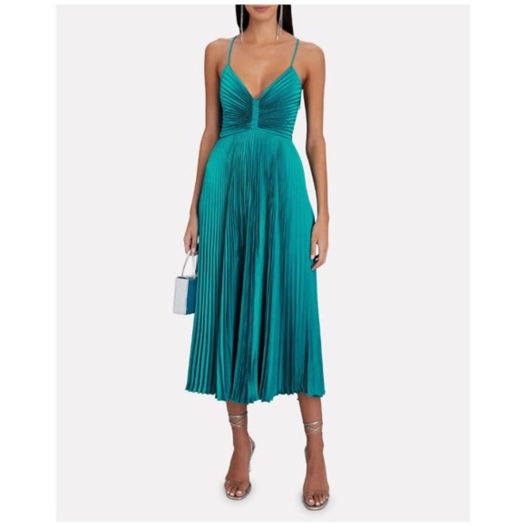 A.L.C. Pleated Maxi Gemini Dress Turquoise Size 10 - Picture 1 of 3